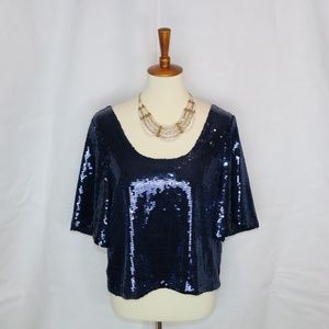 NWT FREE PEOPLE Blue Sequined Opened Back Blouse